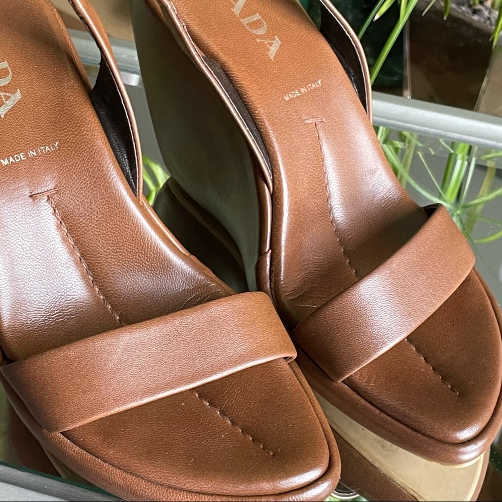 Prada
Brown Leather Slingback Wedge 
Sandals 
38.5 - Picture 13 of 16